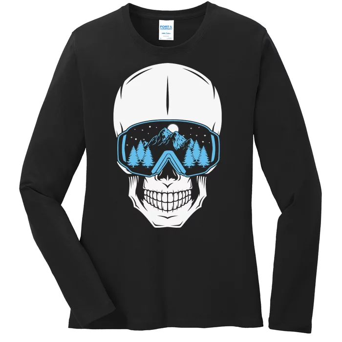 Ski Boarding Skull Ladies Long Sleeve Shirt