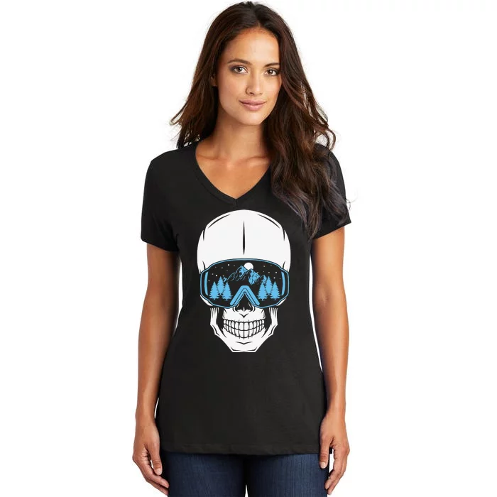 Ski Boarding Skull Women's V-Neck T-Shirt