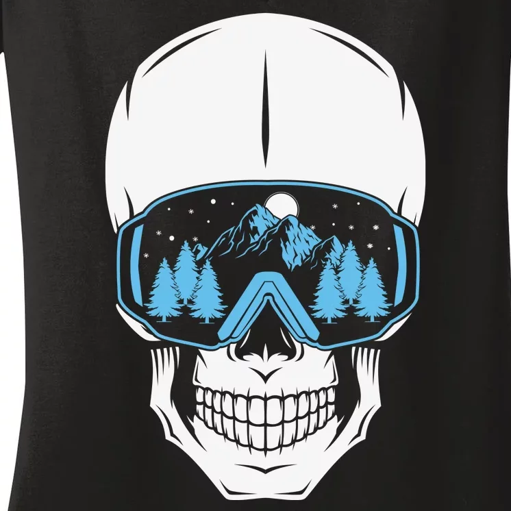 Ski Boarding Skull Women's V-Neck T-Shirt