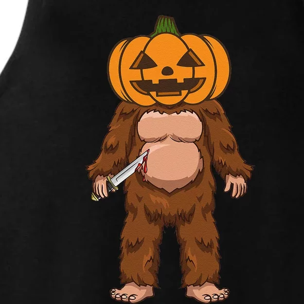 Scary Bigfoot Sasquatch Pumpkin Head Halloween Costume Ladies Tri-Blend Wicking Tank