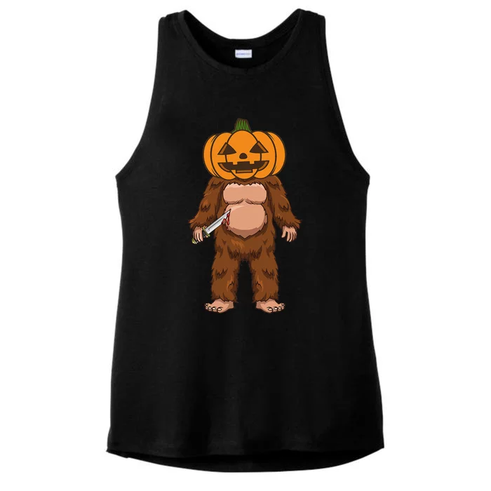 Scary Bigfoot Sasquatch Pumpkin Head Halloween Costume Ladies Tri-Blend Wicking Tank