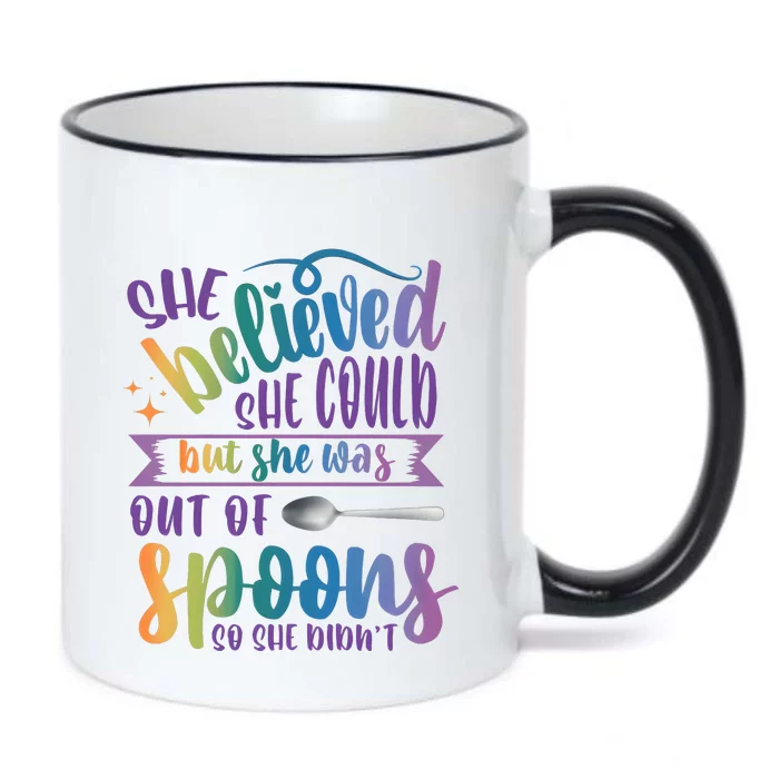 She Believed She Could But She Was Out Of Spoons Black Color Changing Mug