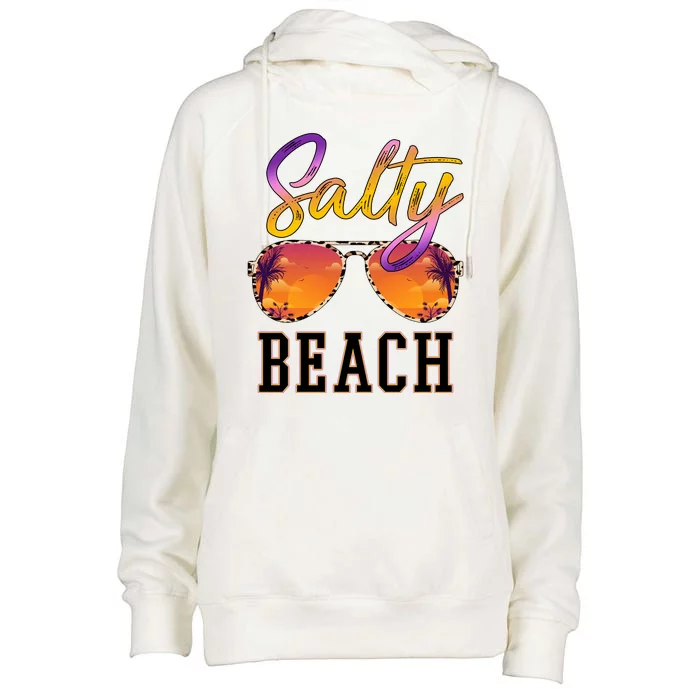 Salty Beach Sunset Vintage Glasses Womens Funnel Neck Pullover Hood