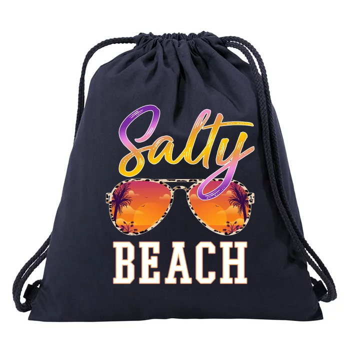 Salty Beach Sunset Vintage Glasses Drawstring Bag