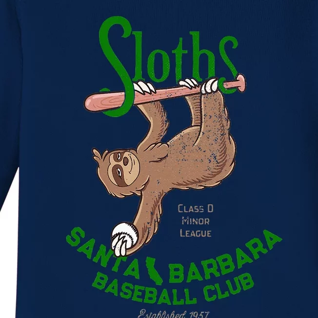 Santa Barbara Sloths Minor League Retro Baseball Team Baby Long Sleeve Bodysuit