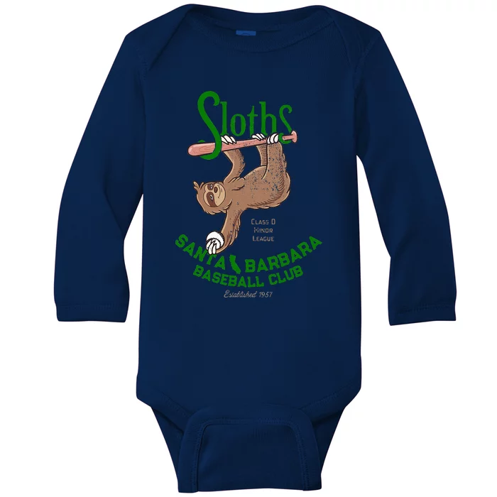 Santa Barbara Sloths Minor League Retro Baseball Team Baby Long Sleeve Bodysuit