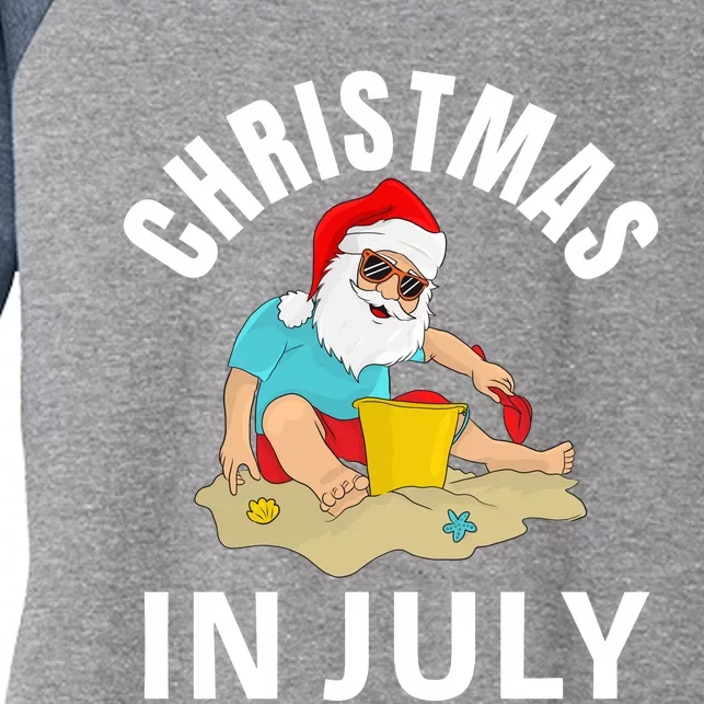 Santa Beach Summer Christmas In July Summer Women's Tri-Blend 3/4-Sleeve Raglan Shirt