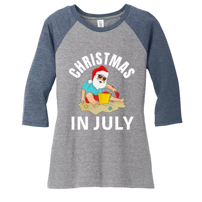 Santa Beach Summer Christmas In July Summer Women's Tri-Blend 3/4-Sleeve Raglan Shirt