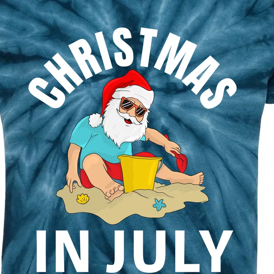 Santa Beach Summer Christmas In July Summer Kids Tie-Dye T-Shirt