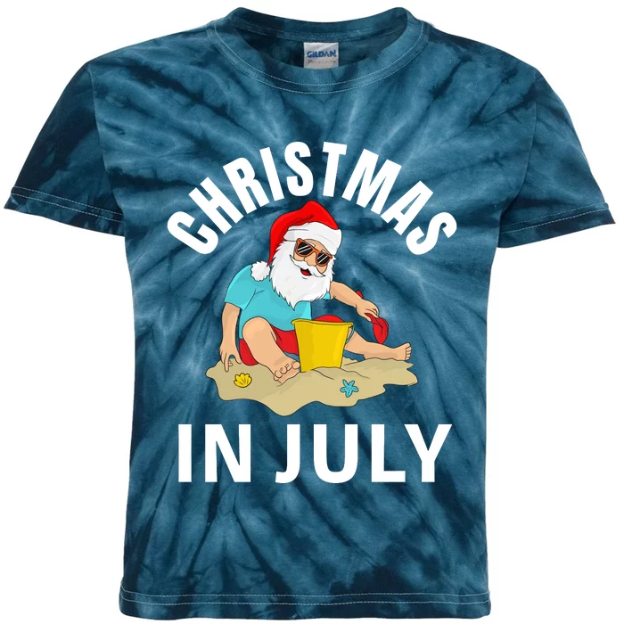 Santa Beach Summer Christmas In July Summer Kids Tie-Dye T-Shirt