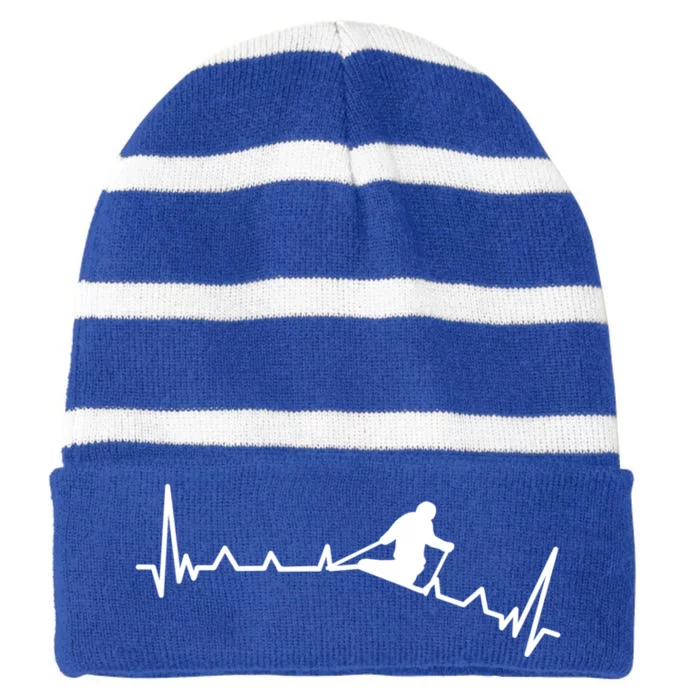 Skiing Backcountry Skier Heartbeat Ski Telemark Norway Cool Gift Striped Beanie with Solid Band