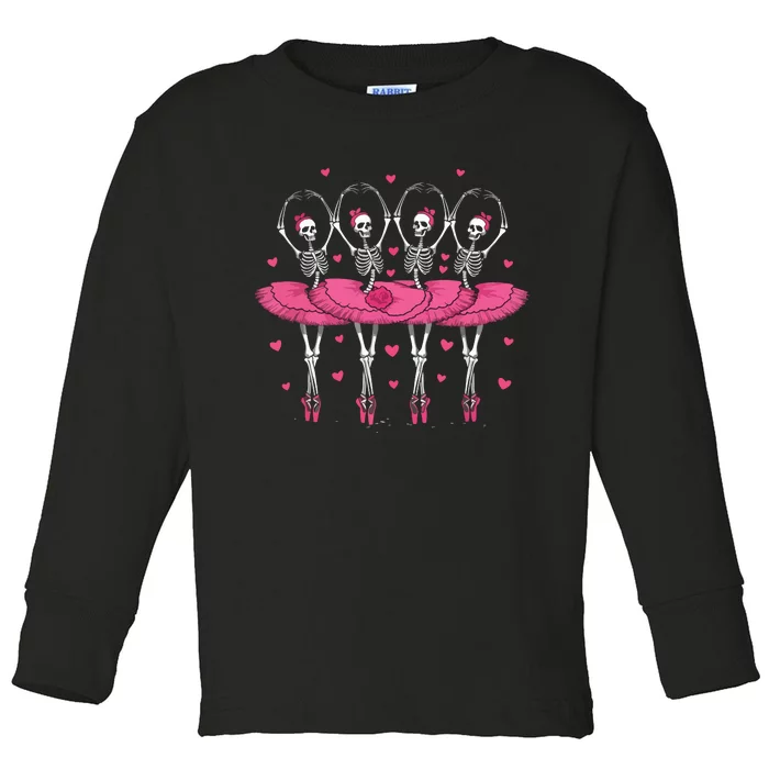 Spooky Ballerina Skeleton Dance Funny Halloween Ballet Toddler Long Sleeve Shirt