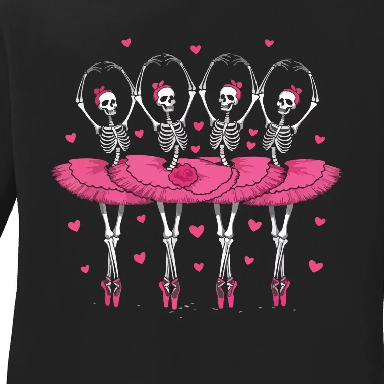 Spooky Ballerina Skeleton Dance Funny Halloween Ballet Ladies Long Sleeve Shirt