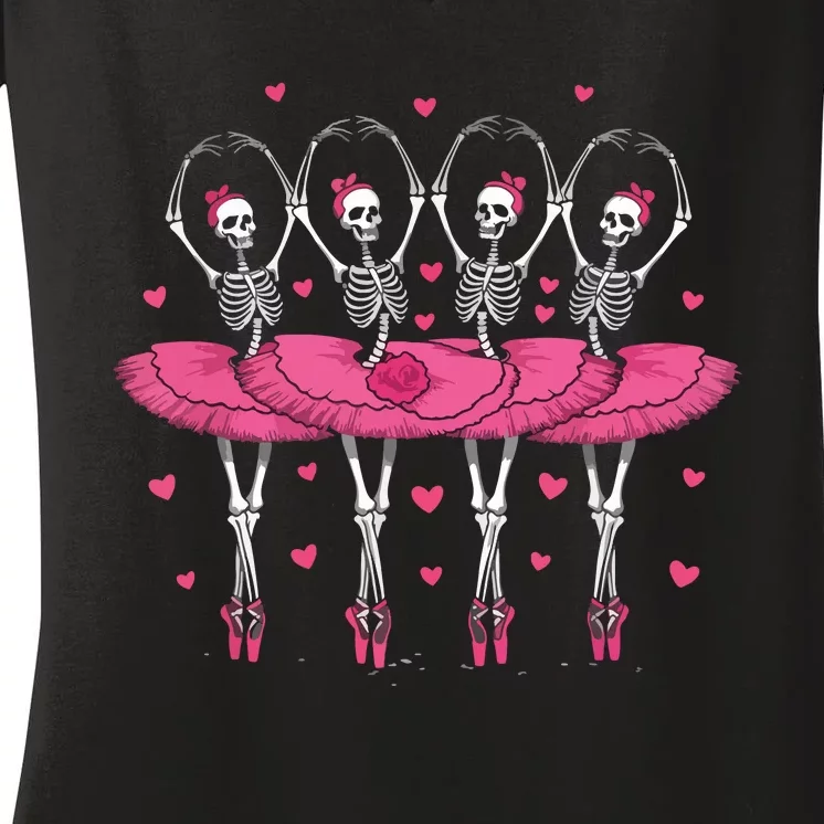 Spooky Ballerina Skeleton Dance Funny Halloween Ballet Women's V-Neck T-Shirt