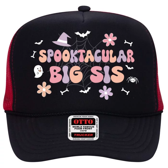 Spooktacular Big Sis Birthday Cute Ghost Halloween Gift High Crown Mesh Trucker Hat