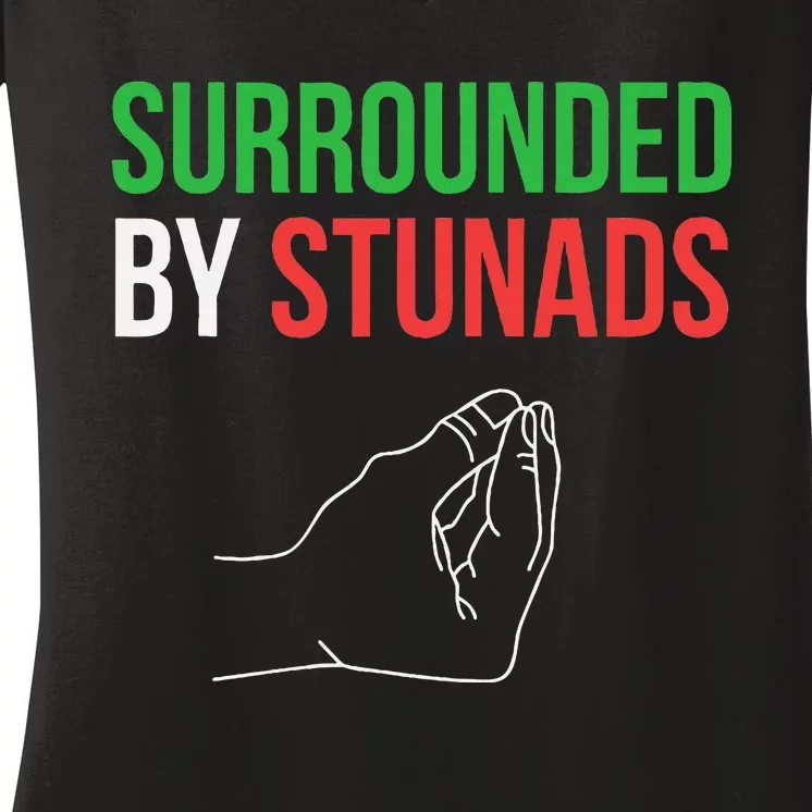 Surrounded By Stunads Funny Italian Women's V-Neck T-Shirt