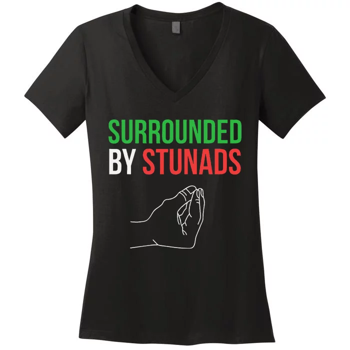 Surrounded By Stunads Funny Italian Women's V-Neck T-Shirt