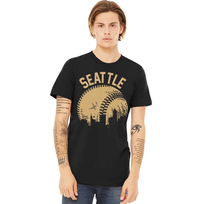 Seattle Baseball Skyline Washington Player Coach Fan Premium T-Shirt