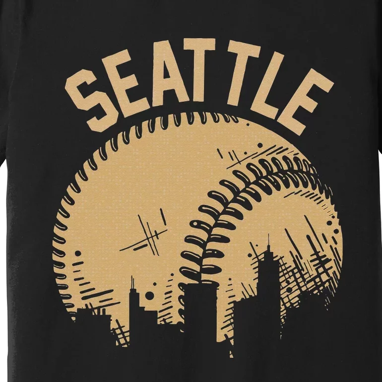 Seattle Baseball Skyline Washington Player Coach Fan Premium T-Shirt