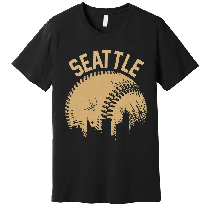 Seattle Baseball Skyline Washington Player Coach Fan Premium T-Shirt