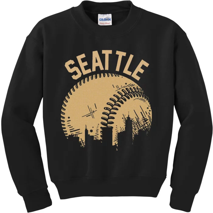 Seattle Baseball Skyline Washington Player Coach Fan Kids Sweatshirt