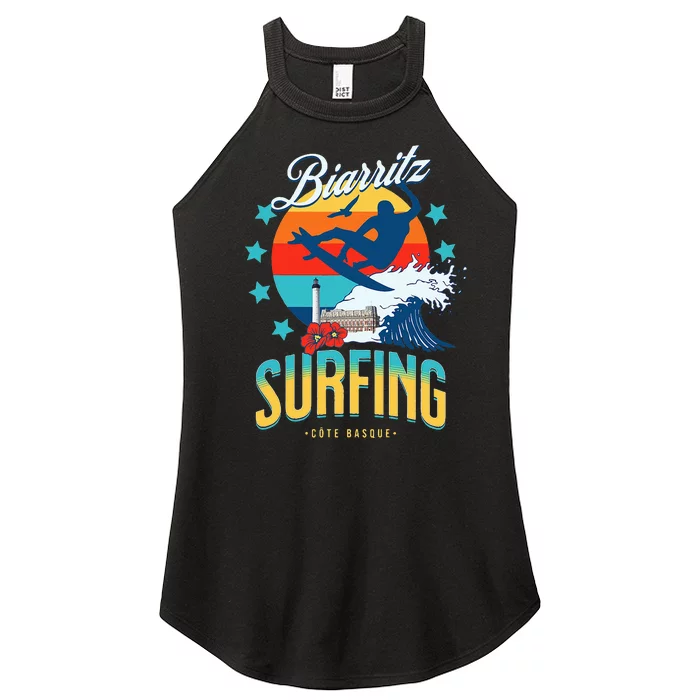 Surfing Biarritz Surf Basque Coast Design Front Tee Black Women’s Perfect Tri Rocker Tank