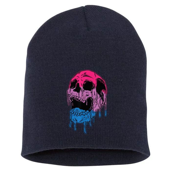 Subtle Bisexual Skull Bi Pride Flag Bisexuality Short Acrylic Beanie