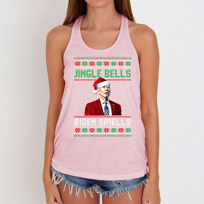 Santa Biden Smells Funny Confused Liberals Ugly Christmas Gift Women's Knotted Racerback Tank