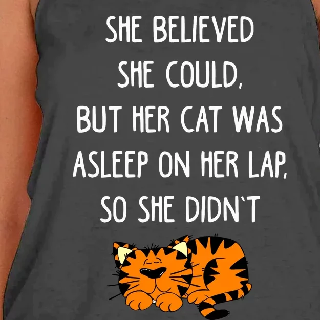 She Believed She Could But Her Cat Was Asleep On Her Lap Cute Gift Women's Knotted Racerback Tank