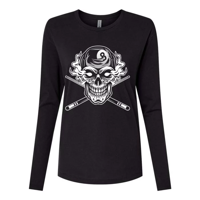 Skull Billiards Snooker Billiard 8 Ball Player Cue Sports Gift Womens Cotton Relaxed Long Sleeve T-Shirt