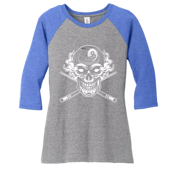 Skull Billiards Snooker Billiard 8 Ball Player Cue Sports Gift Women's Tri-Blend 3/4-Sleeve Raglan Shirt