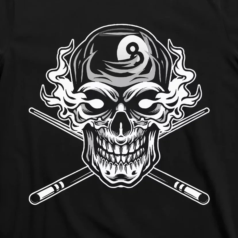 Skull Billiards Snooker Billiard 8 Ball Player Cue Sports T-Shirt