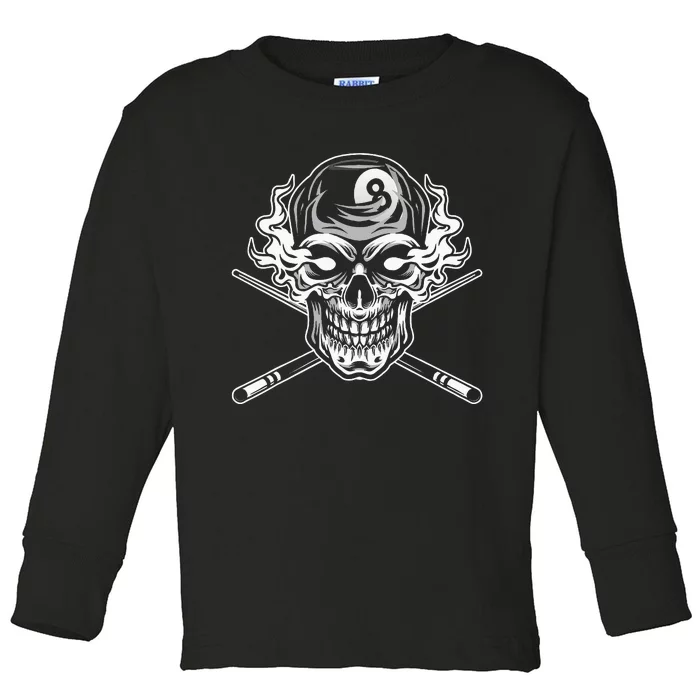 Skull Billiards Snooker Billiard 8 Ball Player Cue Sports Toddler Long Sleeve Shirt