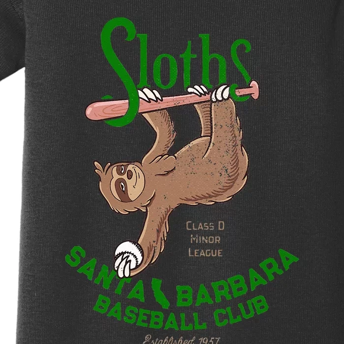 Santa Barbara Sloths Minor League Retro Baseball Team Baby Bodysuit