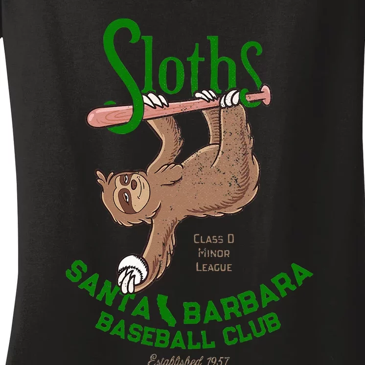 Santa Barbara Sloths Minor League Retro Baseball Team Women's V-Neck T-Shirt