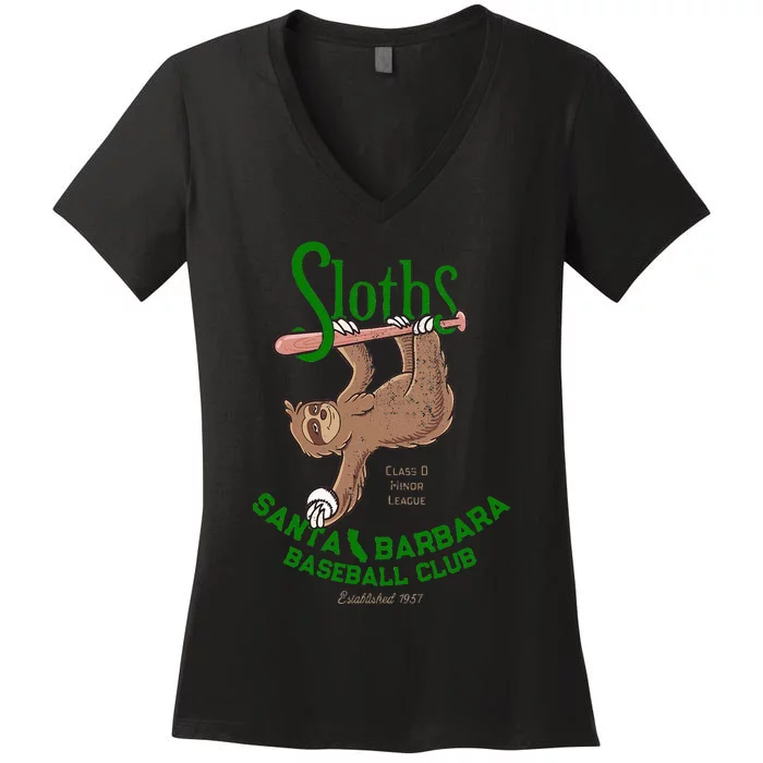 Santa Barbara Sloths Minor League Retro Baseball Team Women's V-Neck T-Shirt