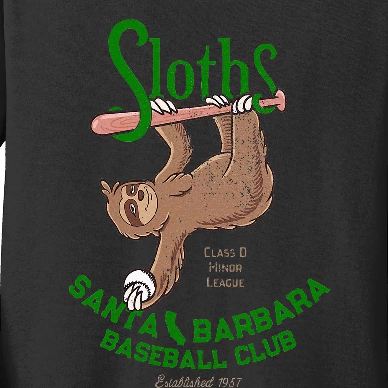 Santa Barbara Sloths Minor League Retro Baseball Team Kids Long Sleeve Shirt