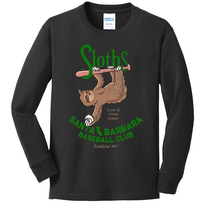 Santa Barbara Sloths Minor League Retro Baseball Team Kids Long Sleeve Shirt