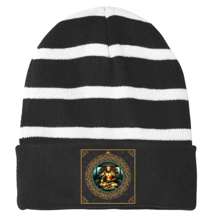 Steampunk Buddha Striped Beanie with Solid Band