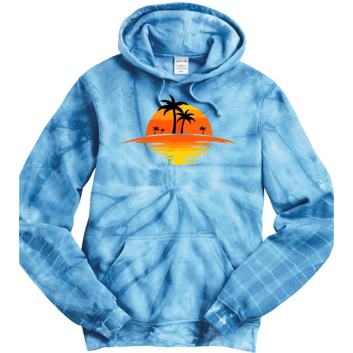 Sunset Beach Silhouette Tropical Palm Tree Sunny Lover Gift Tie Dye Hoodie