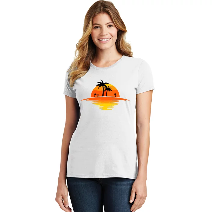 Sunset Beach Silhouette Tropical Palm Tree Sunny Lover Gift Women's T-Shirt