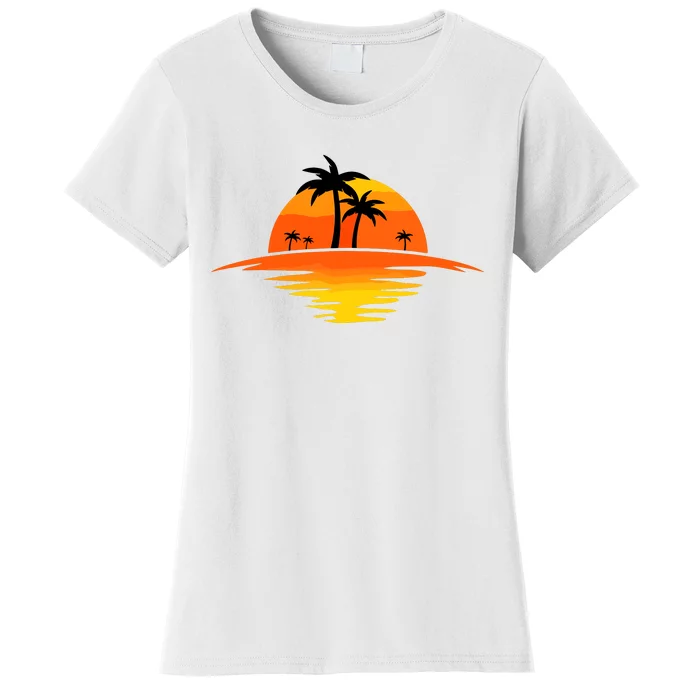 Sunset Beach Silhouette Tropical Palm Tree Sunny Lover Gift Women's T-Shirt