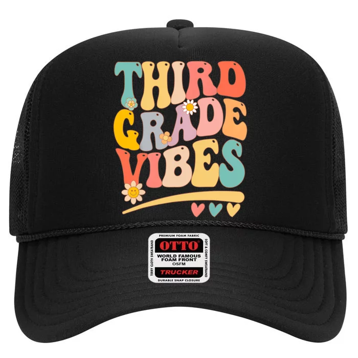 Third Grade Vibes For Girl Boy 3rd Grade Teacher High Crown Mesh Trucker Hat