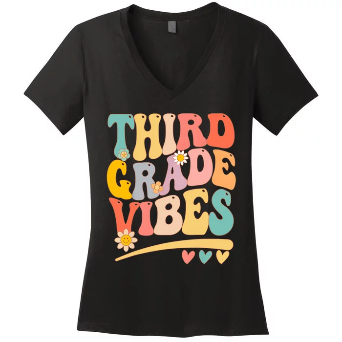 Third Grade Vibes For Girl Boy 3rd Grade Teacher Women's V-Neck T-Shirt