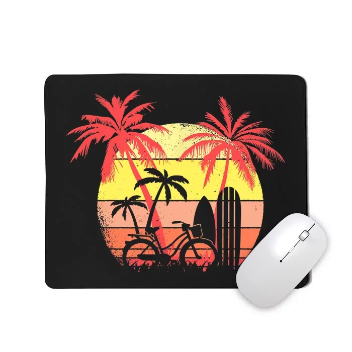 Summer Bike Surf Board Palm Summer Sunset 80s Palm Mousepad