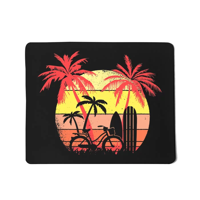 Summer Bike Surf Board Palm Summer Sunset 80s Palm Mousepad