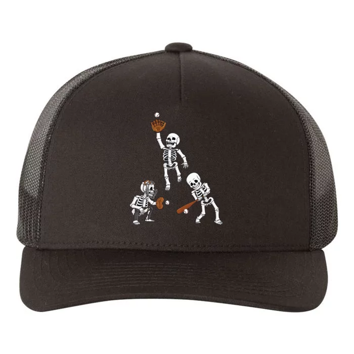 Spooky Baseball Skeletons: Hitter & Catcher Yupoong Adult 5-Panel Trucker Hat