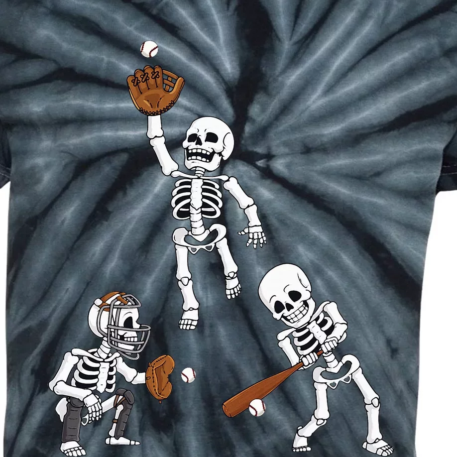 Spooky Baseball Skeletons: Hitter & Catcher Kids Tie-Dye T-Shirt