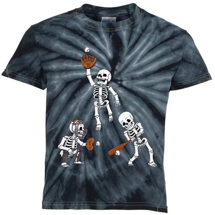 Spooky Baseball Skeletons: Hitter & Catcher Kids Tie-Dye T-Shirt