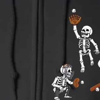 Spooky Baseball Skeletons: Hitter & Catcher Full Zip Hoodie